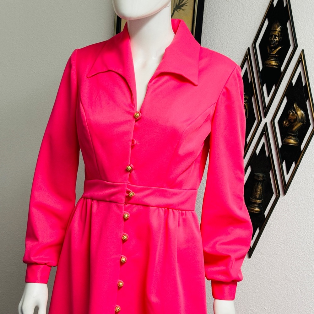 Pink Long Sleeve Polyester Gown